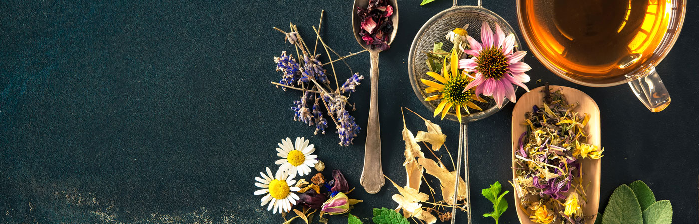 flowers, herbs, honey, tea